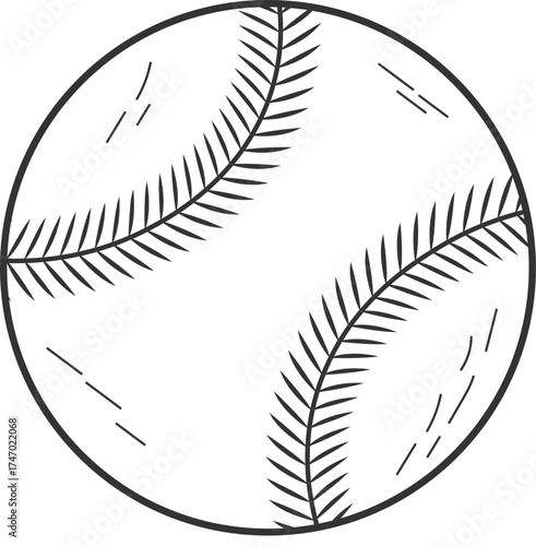 Minimalist graphic illustration of a baseball, vector art isolated on a white background