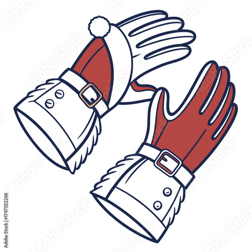 Red Santa Gloves Icon with White Trim and Buckle christmas
