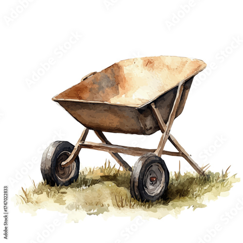 watercolor vector of Wheelbarrow, isolated on a white background.
