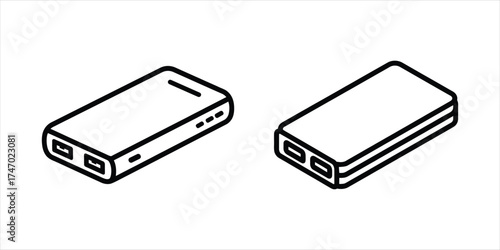 Portable power bank chargers device line art style on white background