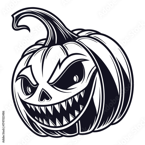 Scary Jack O Lantern Face Icon Black and White pumpkin