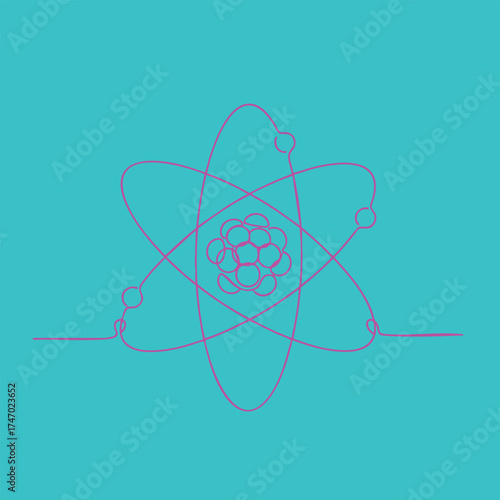 Abstract representation of an atom with orbiting electrons and nucleus on a vibrant blue
