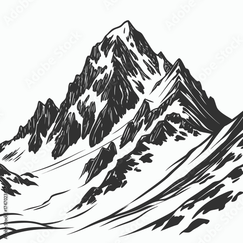 Sharp edged black mountain ridge vector isolated peak
