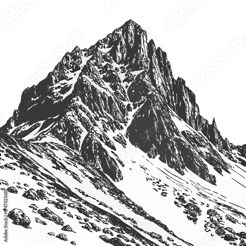 Sharp black and white vector mountain crest with snow