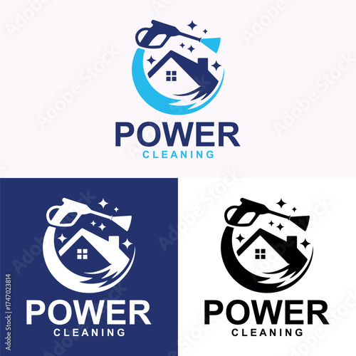 Power Cleaning Logo Design – Pressure Washer House Cleaning Service Vector Icon