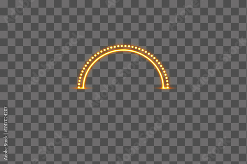Fiery golden glowing dotted arch light half circle neon curve isolated transparent background PNG