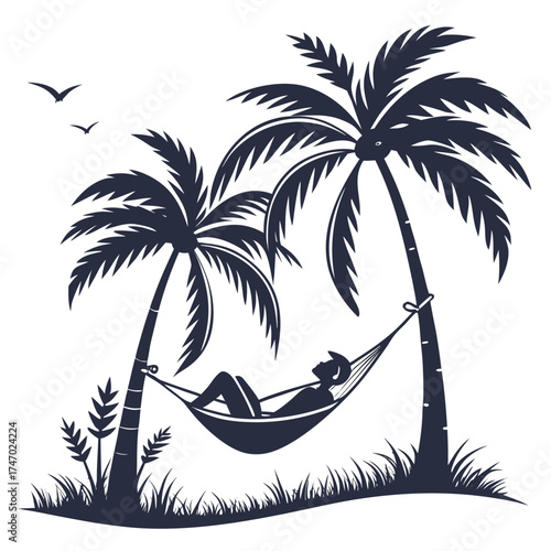 Silhouette of person relaxing in hammock between palm trees 1