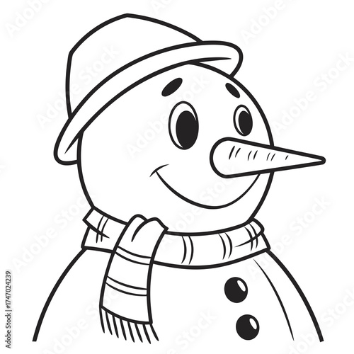 Simple line art snowman head with hat and scarf icon 2