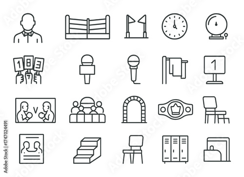 Vector line icons representing sports and gym concepts