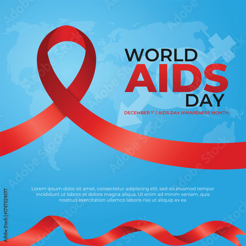 World AIDS Day December 1st social media square banner design template. AIDS awareness poster with Red ribbon.