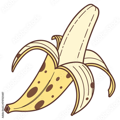 Spotted peeled banana with brown spots