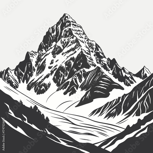Stylized black and white mountain range silhouette