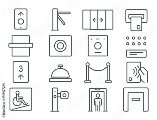 Elevator and security icons set in minimalistic design
