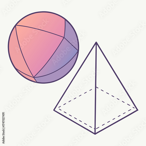 Geometric shapes featuring a sphere and pyramid