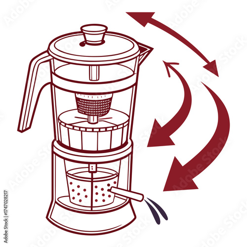 Water purifier diagram with process arrows filter purification