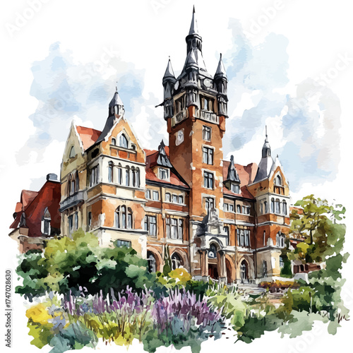 University, watercolor vector, isolated on a white background.