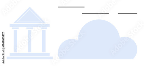 Abstract illustration featuring a classical column structure and a cloud, symbolizing traditional institutions transitioning to digital frameworks. Ideal for technology, innovation, cloud storage