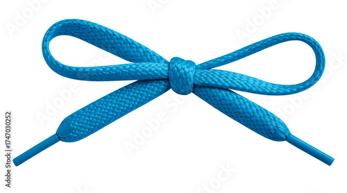 Pair of blue shoelaces tied in creative bow style, Fashion shoelace knot 