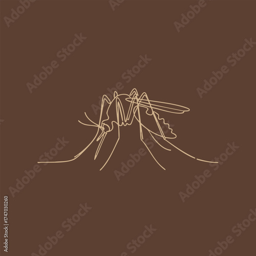 Minimalist Line Drawing of a Praying Mantis on a Solid Brown