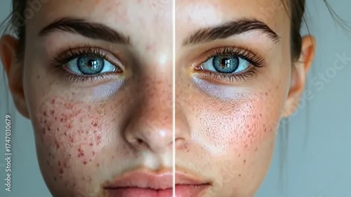 Transformation of skin appearance showcasing before and after effects of beauty treatments