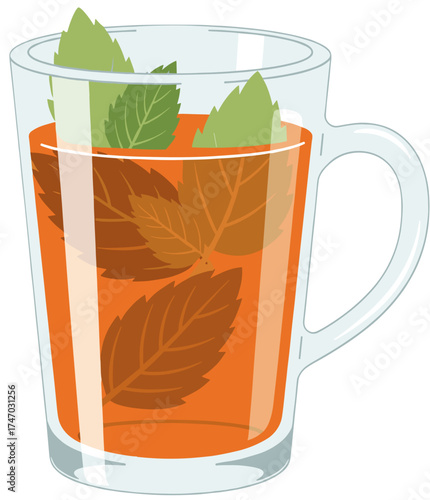 Vector illustration of tea glass with mint flat design