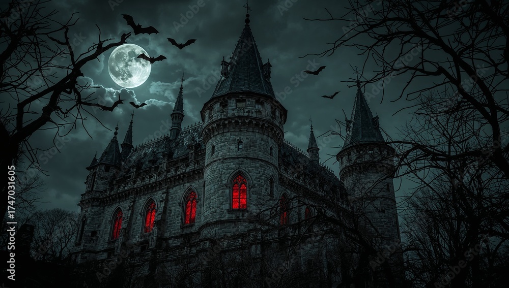 Obraz premium haunted halloween house with bats