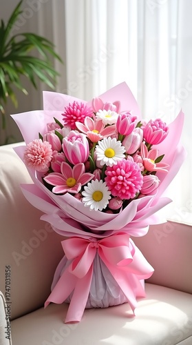 Vibrant Handmade Fuzzy Wire Bouquet Featuring Tulips, Lilies, and Daisies with Pastel Wrapping