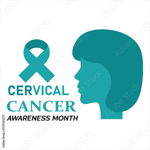 Cervical cancer awareness teal ribbon and woman profile symbol medical health vector