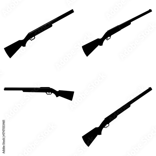 Four black silhouette illustrations of shotguns at different angles on a white background image art