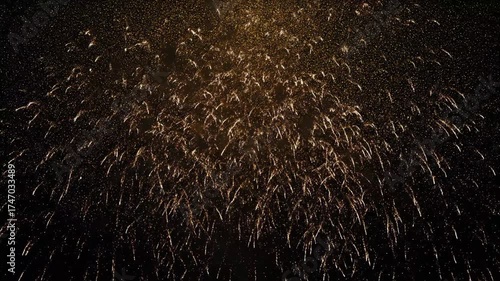 Golden Fireworks Display at Night - This video shows a vibrant display of golden fireworks exploding against a dark night sky.