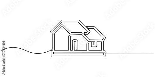 Continuous one line art drawing home icon
