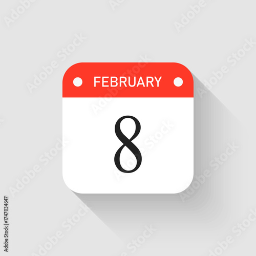 Vector icon page day calendar - 8 February month