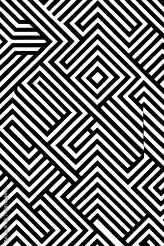Abstract black and white geometric maze pattern
