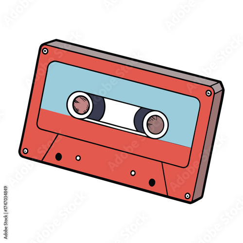 A classic audio cassette with magnetic tape inside, used for recording and playing music or voice, iconic for its vintage charm and retro audio experience.

