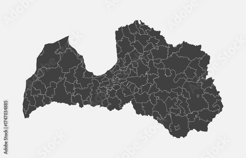 Vector map of Latvia divided on regions