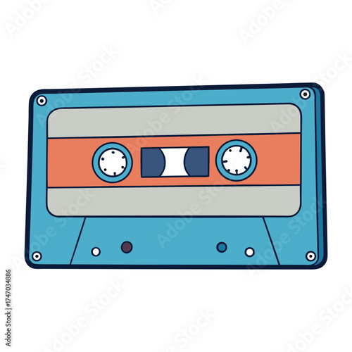 A classic audio cassette with magnetic tape inside, used for recording and playing music or voice, iconic for its vintage charm and retro audio experience.
