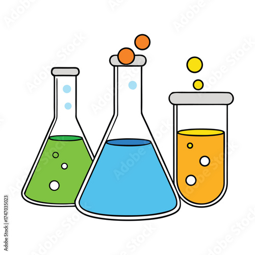 Transparent chemical beakers of varying sizes, filled with colorful liquids, used in labs for mixing, measuring, and conducting experiments safely and precisely.
