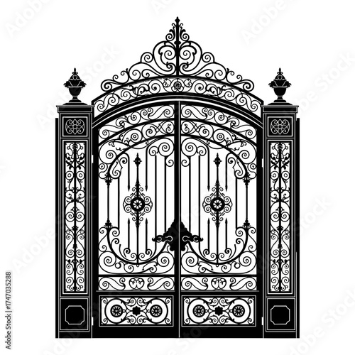 Foto Ornate Wrought Iron Gate Decorative Entrance Vintage Architecture Vector Illustr