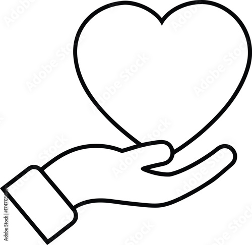 Hand holding heart symbol line icon on white background vector