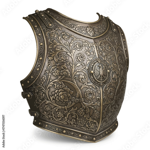 Medieval Armor Chest Plate Ornate Knight Breastplate Vintage Vector Illustration