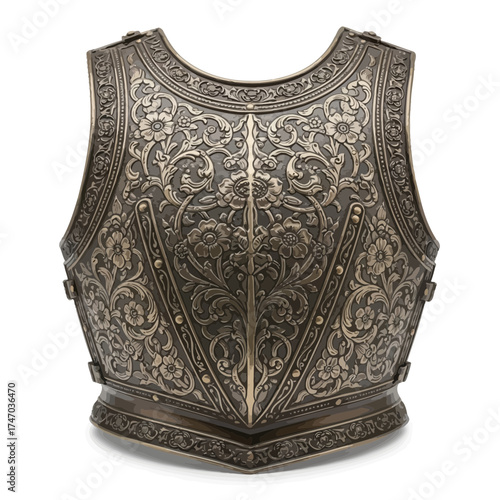 Medieval Armor Chest Plate Ornate Knight Breastplate Vintage Vector Illustration