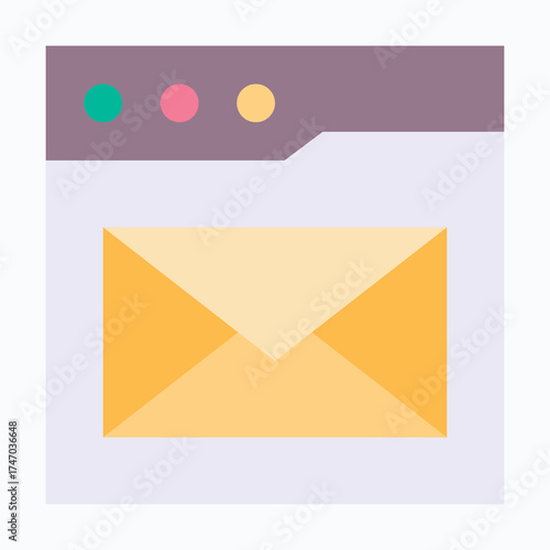 Envelope Mail Icon Inside Web Browser Style, Isolated Vector Flat Style Icon. 