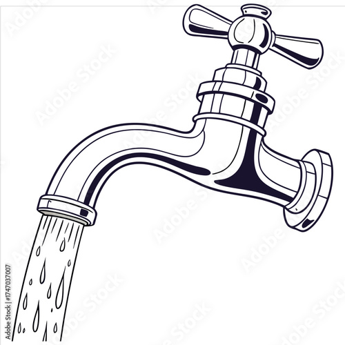 Close-Up of Shiny Metallic Faucet with Steady Flowing Water