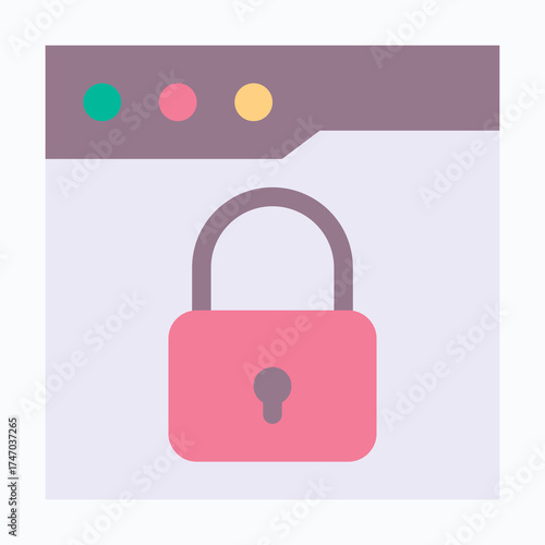 Padlock Security Icon in Browser Interface, Isolated Vector Flat Style Icon. 