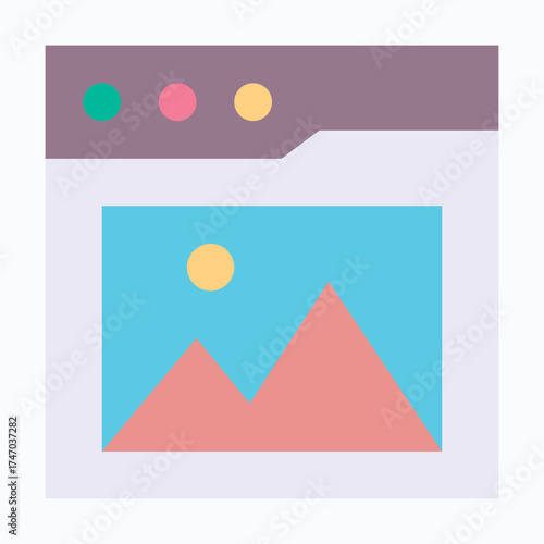 Image Gallery Icon Inside Web Window, Isolated Vector Flat Style Icon. 