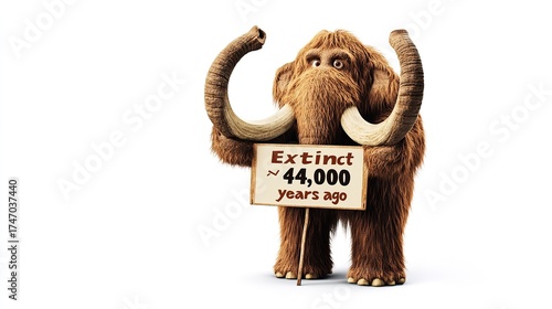 a wooly mammoth in prehistoric times holding a sign