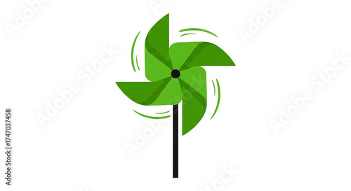 Vibrant green pinwheel spinning against a dark background