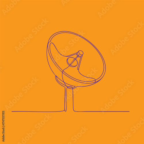 Minimalist line drawing of a satellite dish antenna with a vibrant orange emphasizing technology and communication