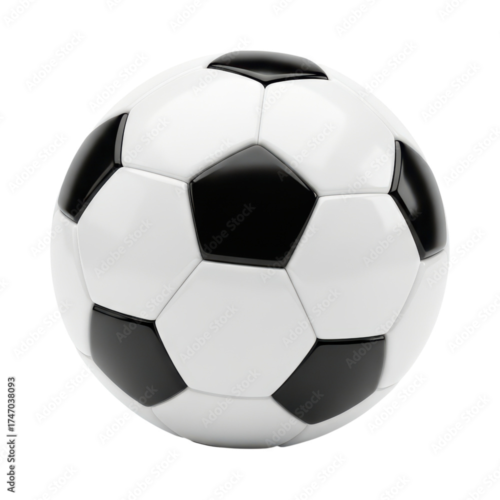 Fototapeta premium Classic black and white soccer ball with hexagonal pattern on transparent background