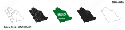 Saudi Arabia map set. Map of Saudi Arabia with flag.  Vector EPS 10